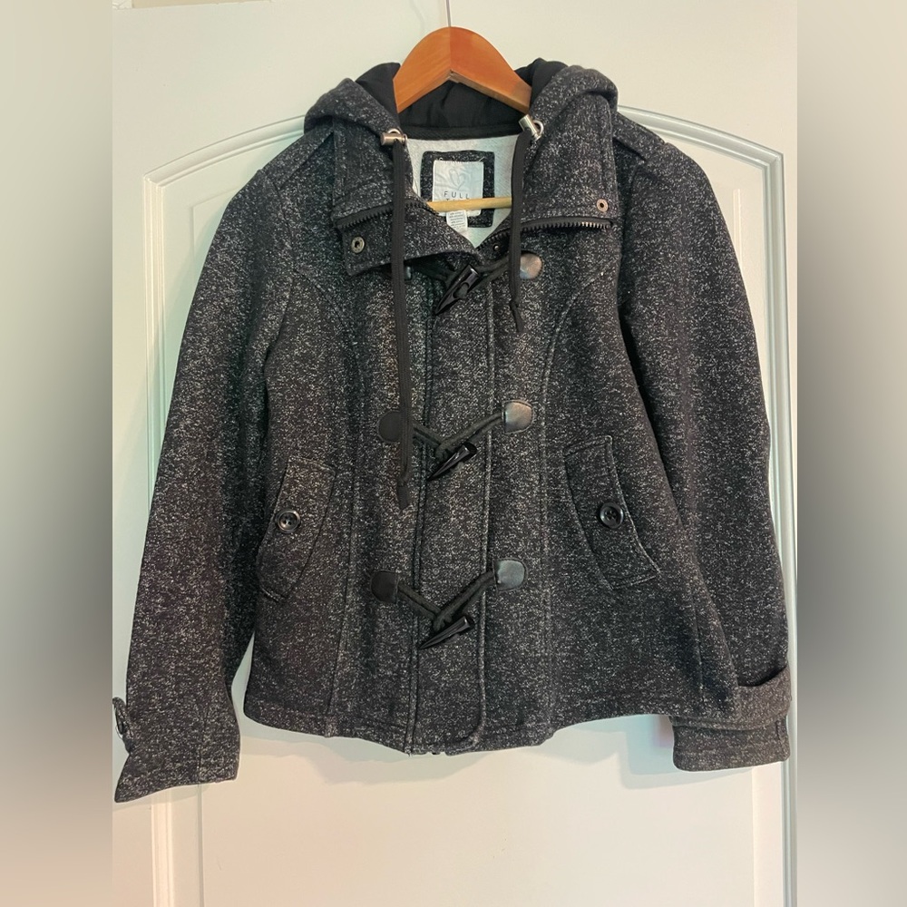 Full Tilt Charcoal Speckled Toggle Hooded Cotton Blend Jacket